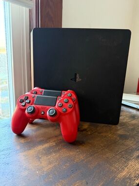 Sony Black Slim Console with Red DualShock Controller
